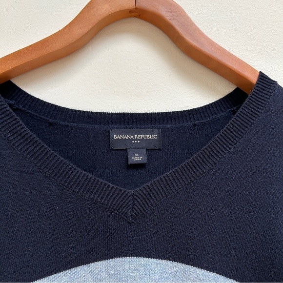 Banana Republic Men’s Cotton Striped Pullover Navy V Neck Sweater, Size XL - Picture 5 of 12
